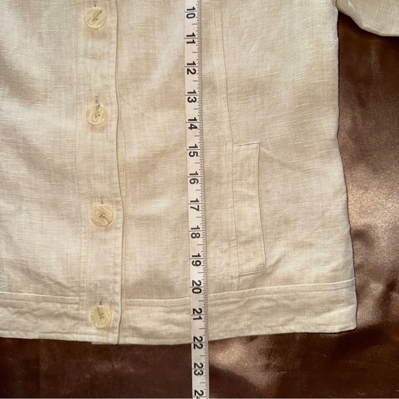 Magaschoni Linen Cropped Button-Front Jacket Shirt Pale Cream Yellow Lined Sz 6 - Picture 11 of 14